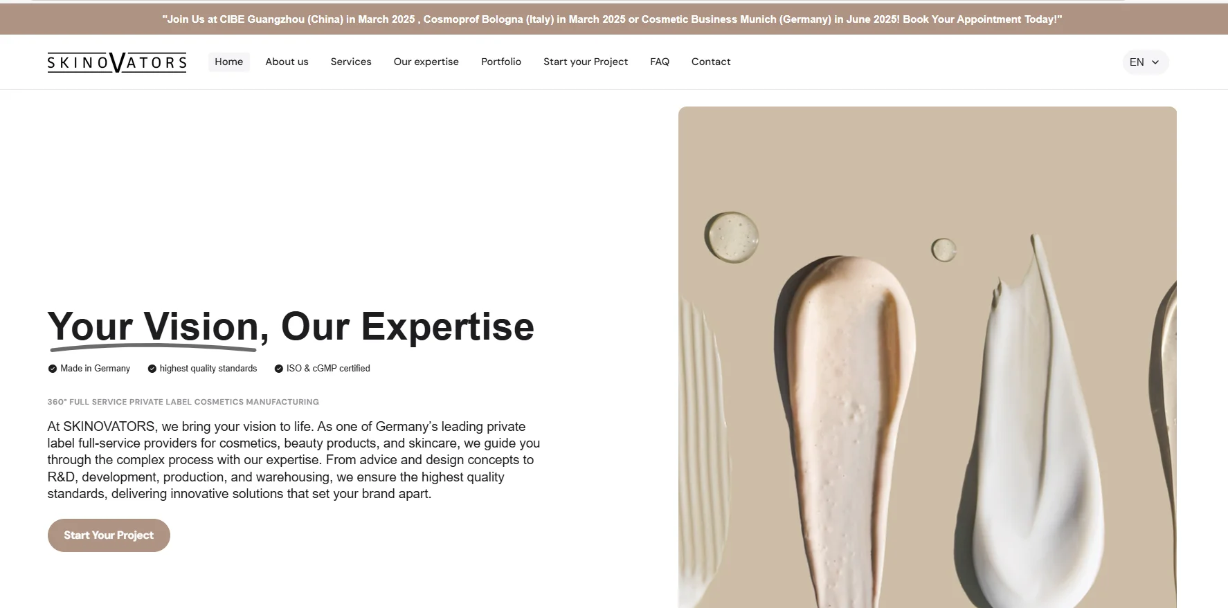 Top 10 private label skincare manufacturers in Europe, showcasing product containers.